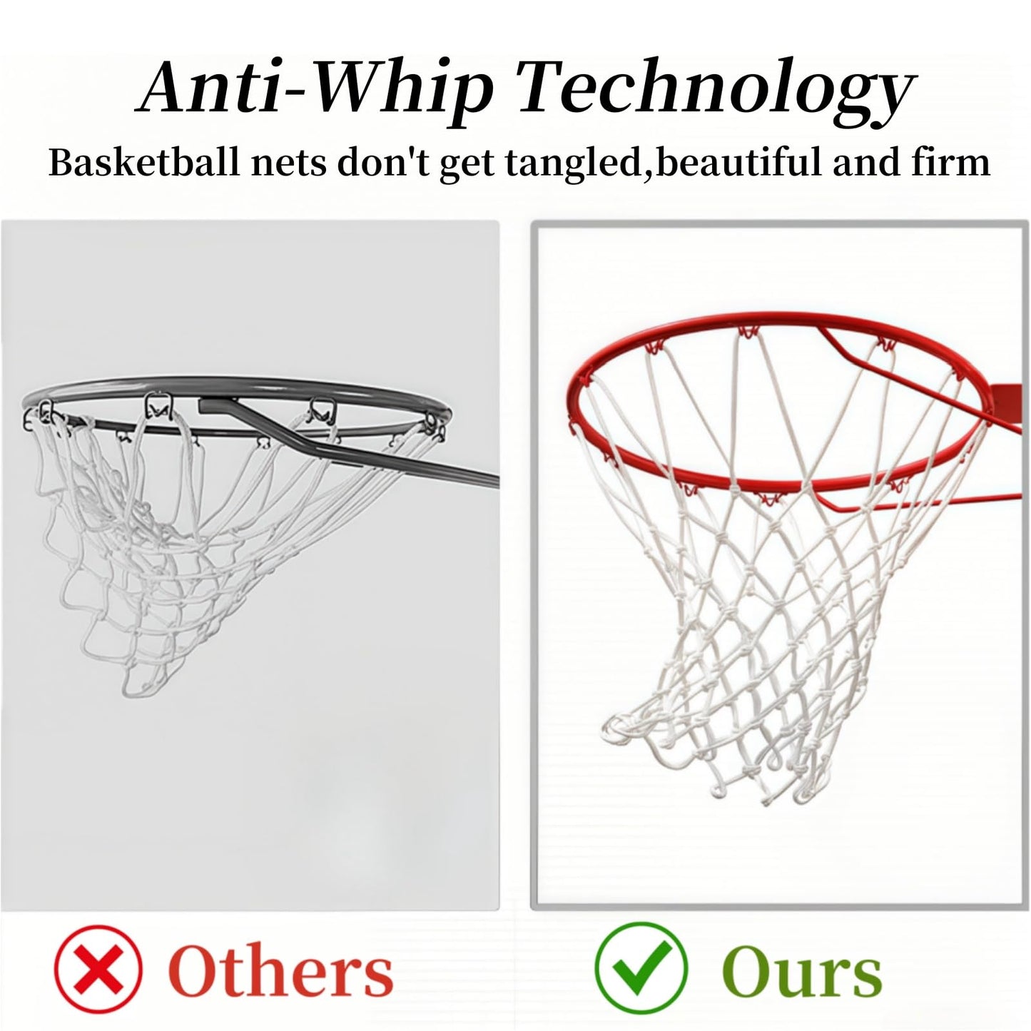 2 Pack Heavy Duty Basketball Net Replacement,2025 Upgrade Heavy Duty Basketball Net, All Weather Anti Whip,12 Loops Fits Standard Indoor or Outdoor Rims (White+Black)