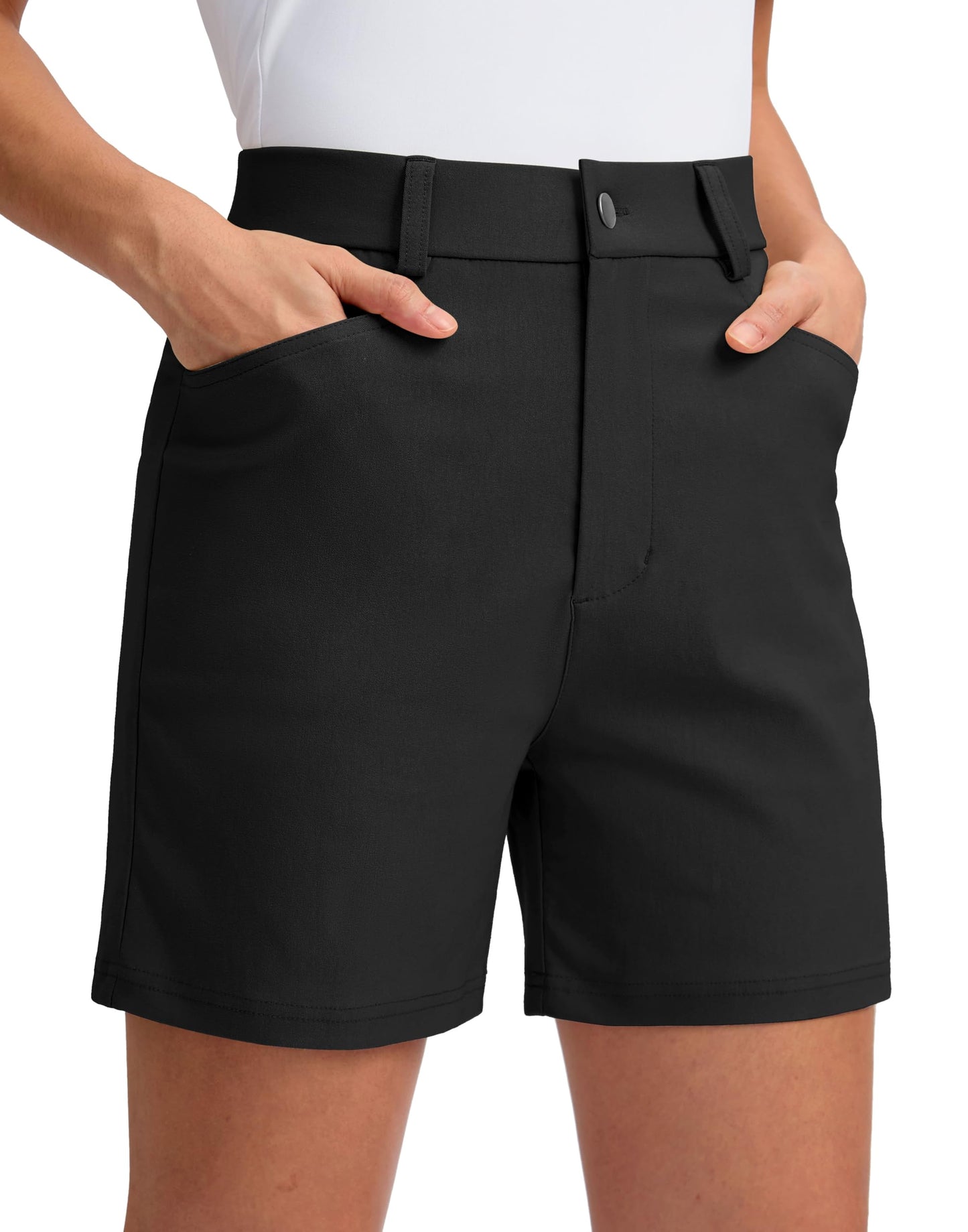 G Gradual 5" Women's Golf Shorts Stretchy Lightweight Outdoor Hiking Shorts with Pockets Shorts for Women Casual Summer, Black, Large