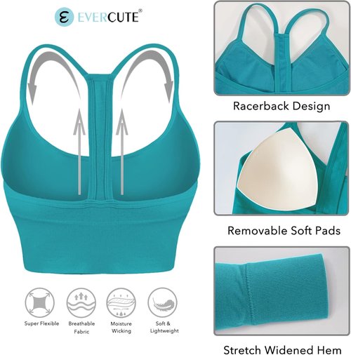 Evercute Racerback Sports Bra - Padded Y-Back Design for Yoga & Fitness | Low Impact Comfort