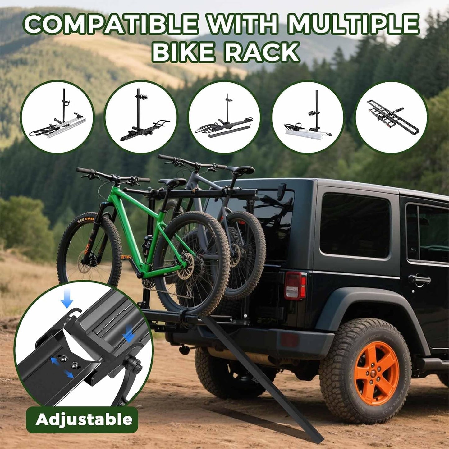 YE/RL Heavy Duty Bike Rack Loading Ramp - Foldable E-Bike Ramp with Dual Hooks | Supports Up to 150 LBS