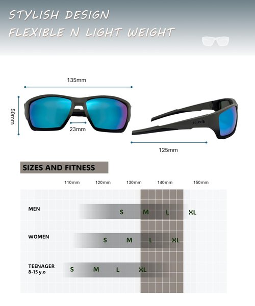 SOL PRO Polarized Riding Sunglasses Foam Padded Wraparound Fit Men Women Motorcycle Driving Running Cycling Fishing (Grey-Blue)