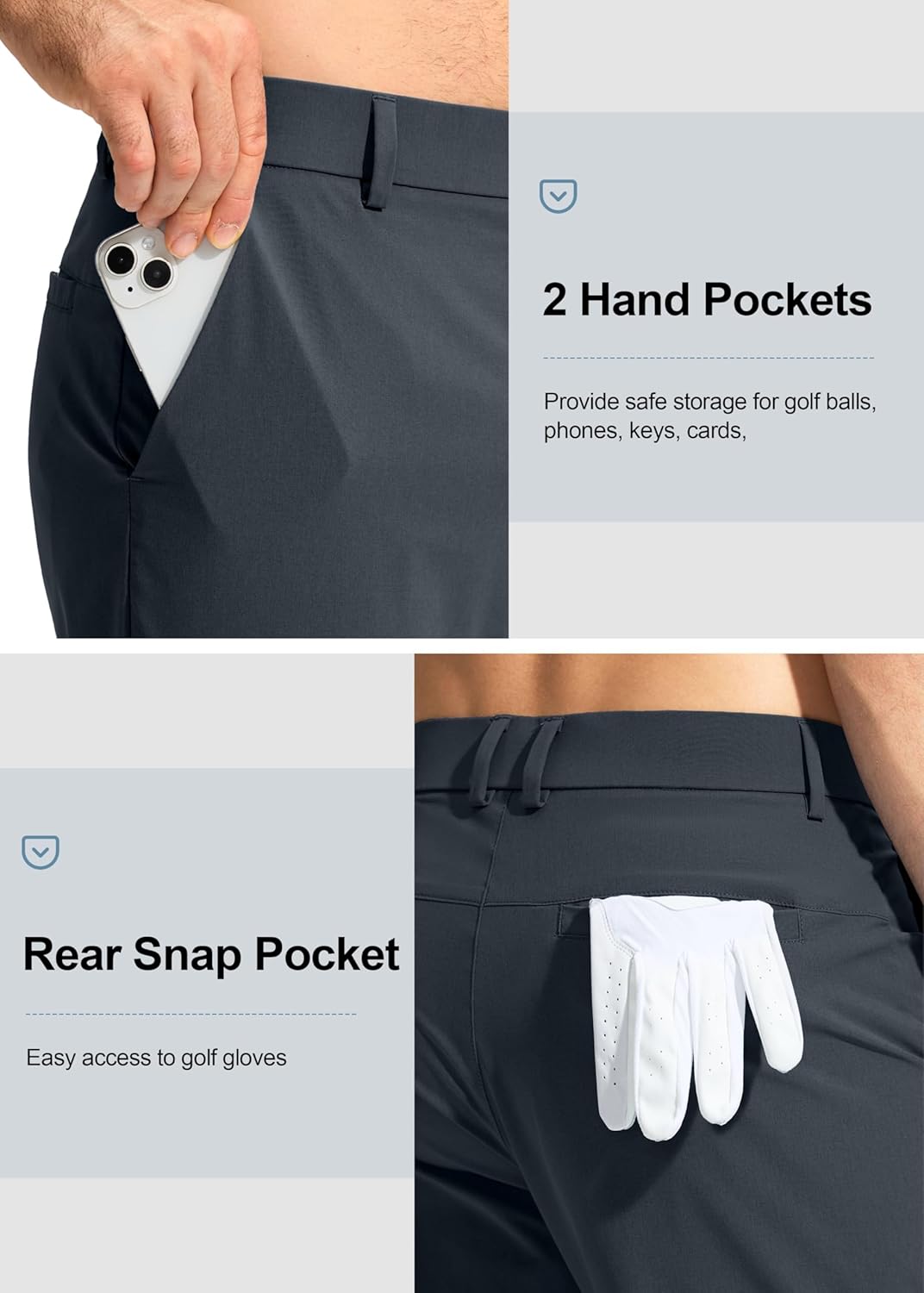 Pudolla Men's Golf Pants - Stretchy Quick-Dry Casual Slacks | Lightweight Comfort in 30"/32"/34" Sizes