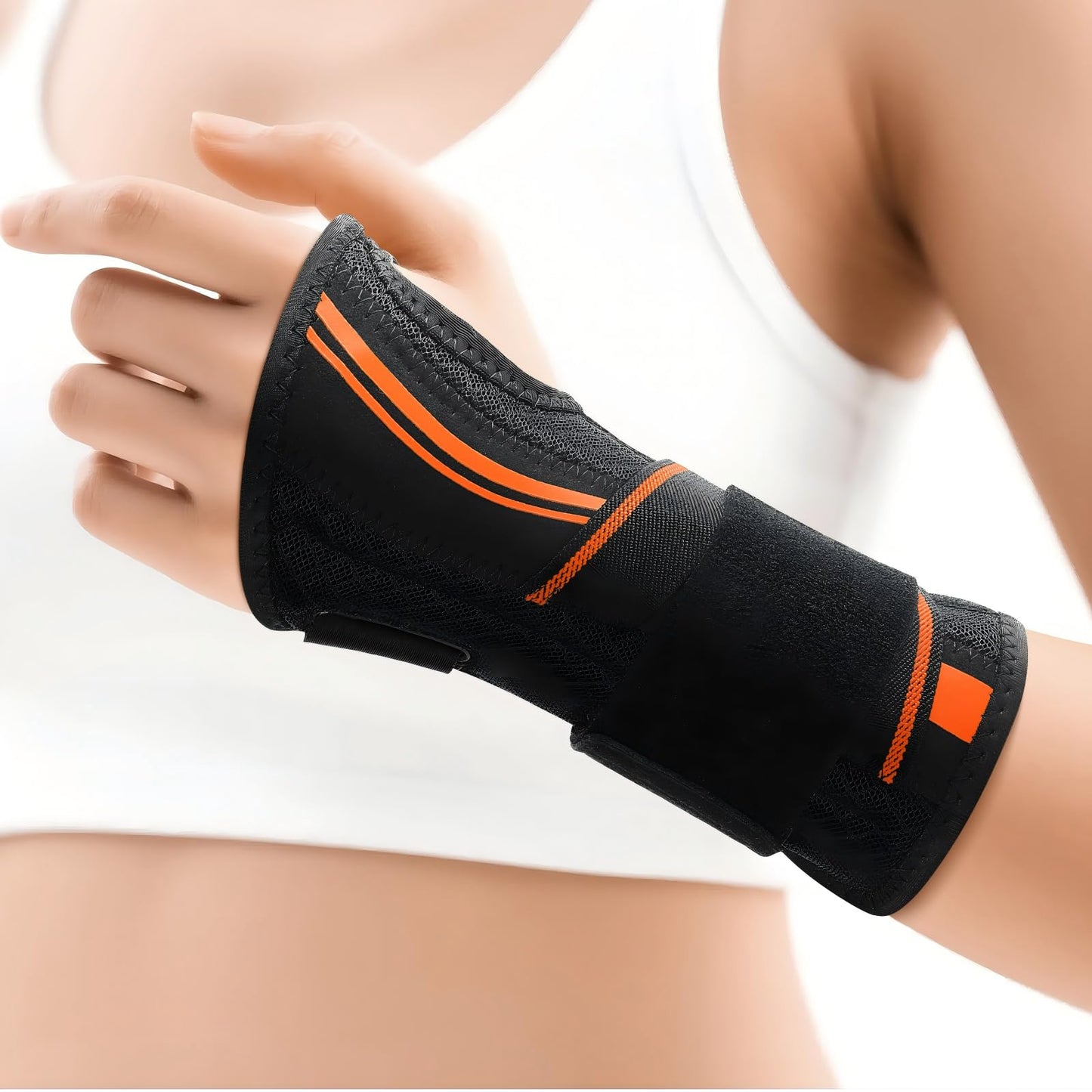 Kneopms Carpal Tunnel Wrist Brace Night Support Fit Right Hand for Work, Pain Relief Wrist Splint for Tendonitis, Sprain, Strain, Rigid Hand Brace for Arthritis for Women and Men(Black, M, Right) (Black, M, Left Hand)