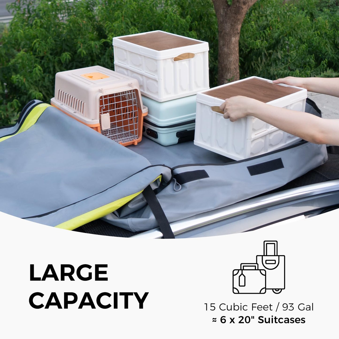 WELKIN Heavy Duty Rooftop Cargo Carrier Bag - 15 Cubic Waterproof Car Roof Bag for All Vehicles with/Without Rack - Includes Anti-Slip Mat, 6 Door Hooks, TSA Lock & Storage Bag - Reinforced Straps