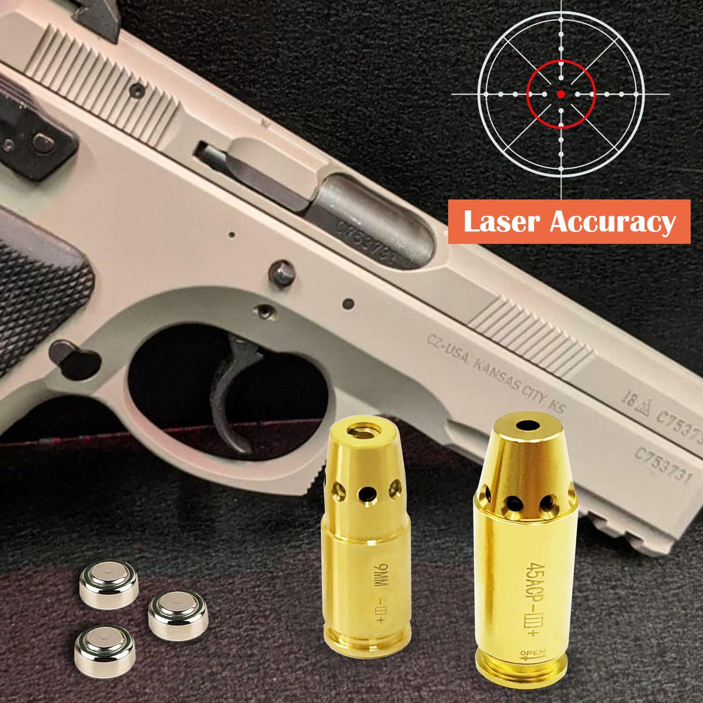 Bayattoo Bore Sight 9mm and .45ACP Laser Sight Red Dot Boresighter with 9pcs Batteries (9MM+45ACP)