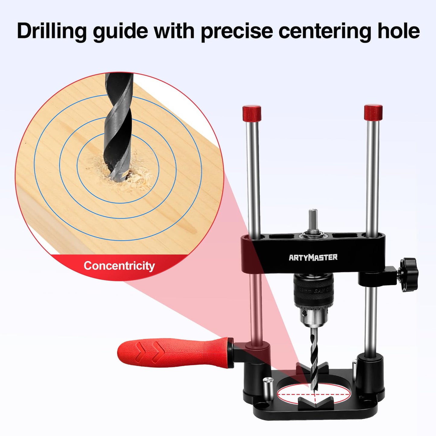 ArtyMaster Portable Drill Guide for Straight Holes, Portable Drill Press Adapter for Hand Drill, Stable & Accurate, Includes Chuck Key, Drill Straight Hole Jig for Woodworking, DIY WT116A