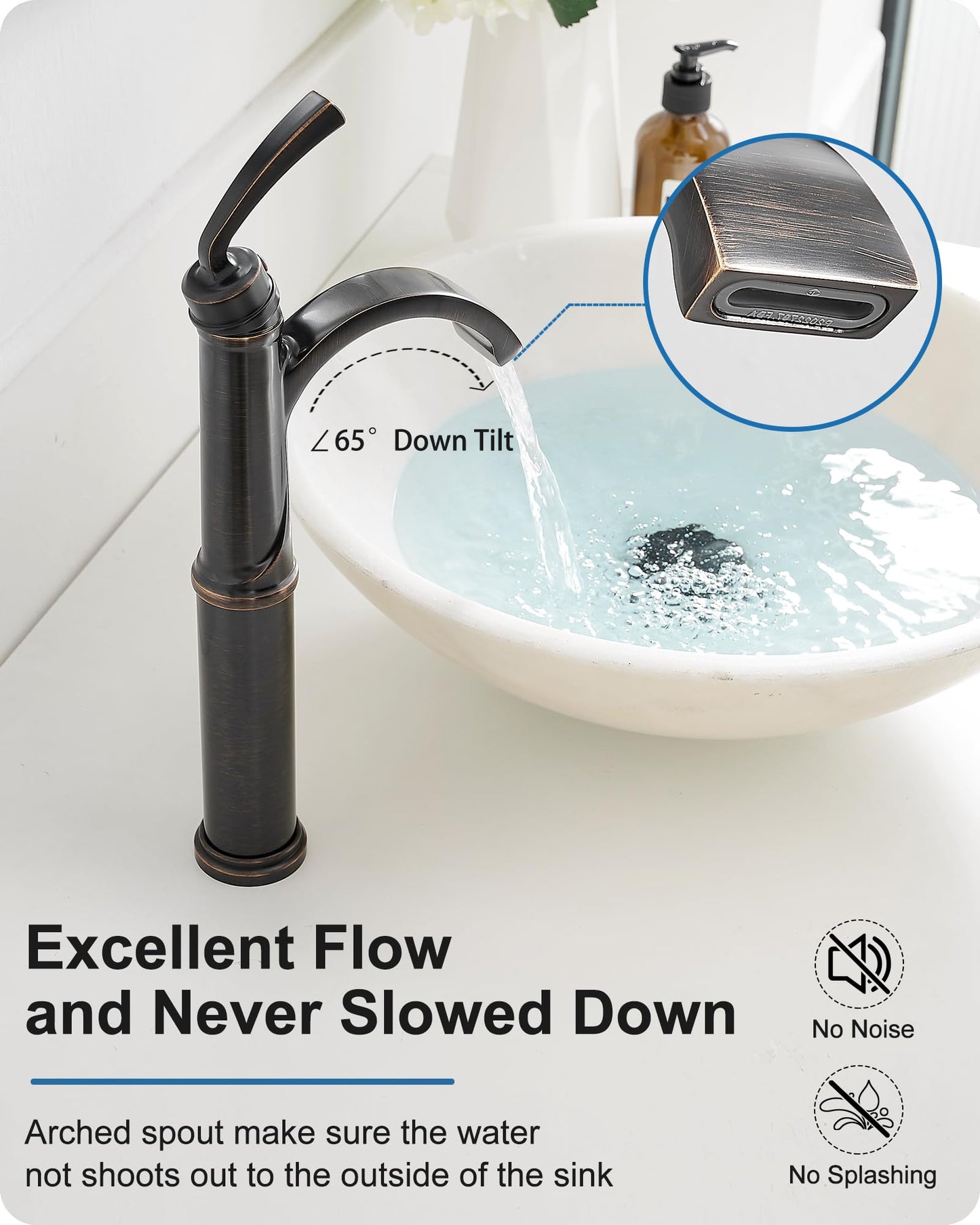 HEYMYTAP Vessel Sink Faucet, Oil Rubbed Bronze Waterfall Bathroom Sink Faucets, Brass Tall Bathroom Faucet Vanity Faucet 1 Hole Restroom Faucet Single Handle with Pop-up Drain Supply Hose