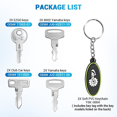 CartClan Golf Cart Keys Set (8PCS),Golf Cart Replacement Keys Suitable for Club Car/EZGO/Yamaha Golf Carts, OEM#1012505 17063-G1 JU2-H2511-00 JU6-H2511-10