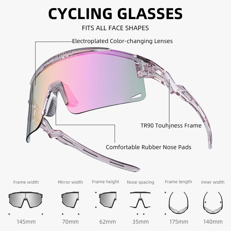 ROCKBROS Cycling Glasses Colour-changing UV Protection Against Wind and Sand Sports Glasses for Men Women Cycling Goggles