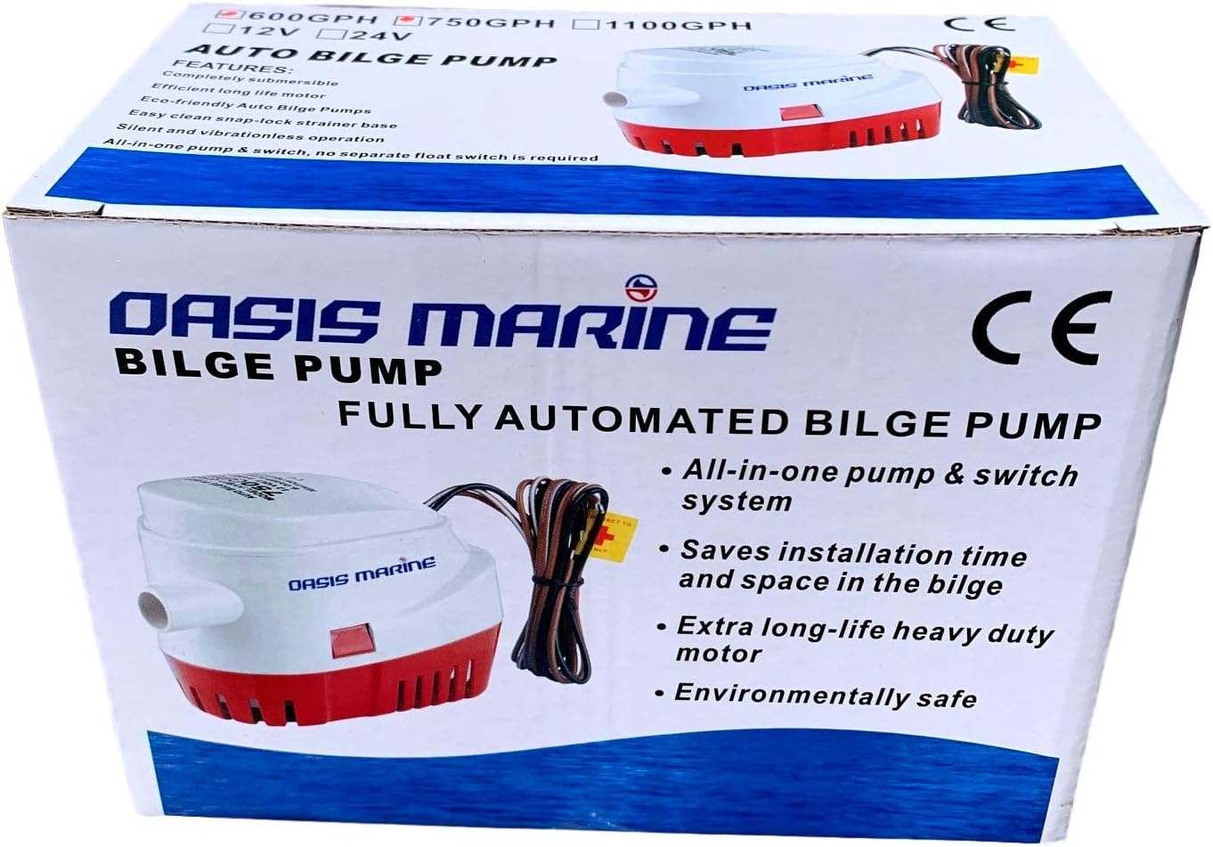 OASIS MARINE 1100 GPH Automatic Bilge Pump - 12V Water Removal with Float Switch & Stainless Steel Shaft