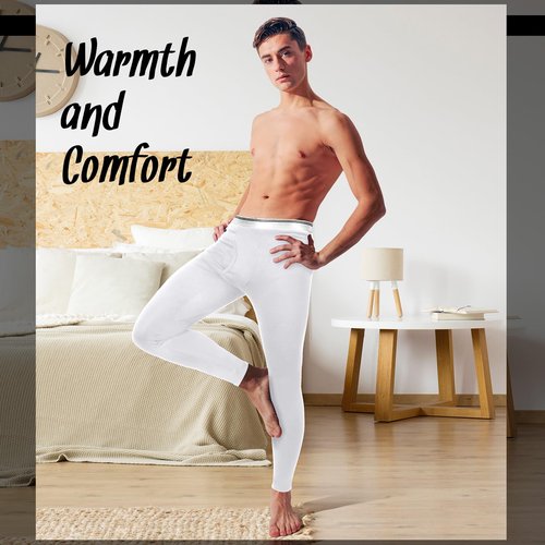 Cutecrop 3 Pack Men's Thermal Underwear Pants Fleece Lined Thermal Pant Leggings for Men Base Layer Bottoms(X-Large,Black, Gray,White)