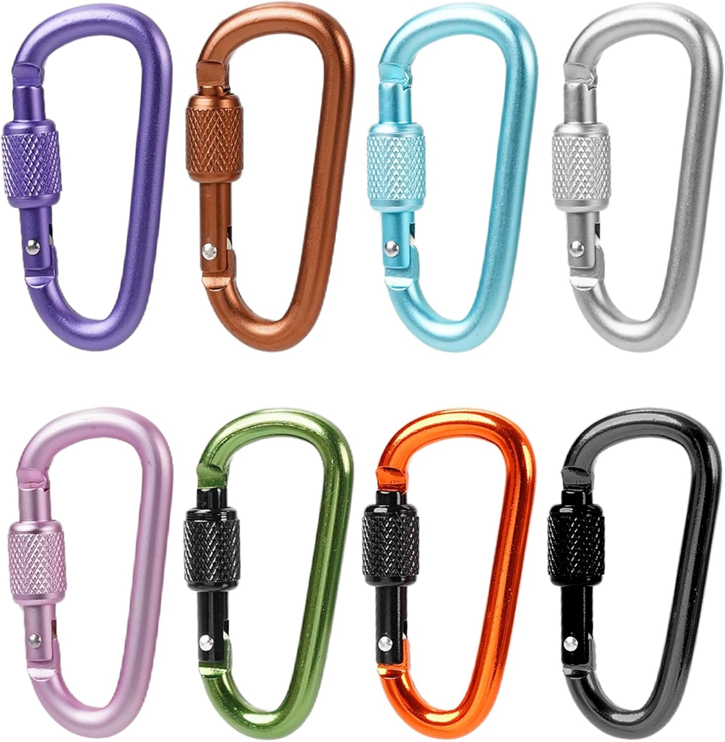 Skiennix Multi-Pack Aluminum Carabiner Clips - Ultra-Light Spring & Locking for Keys, Hiking, Outdoor Use