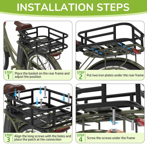 COSTYLE Bike Basket Rear, Bicycle Basket with Cargo Net, Removable Liner, Waterproof Cover, 17" x 13" x 6" Bike Rear Basket Heavy Duty for Icnic, Pet, Grocery, Suitable for Most Bikes and E-Bike