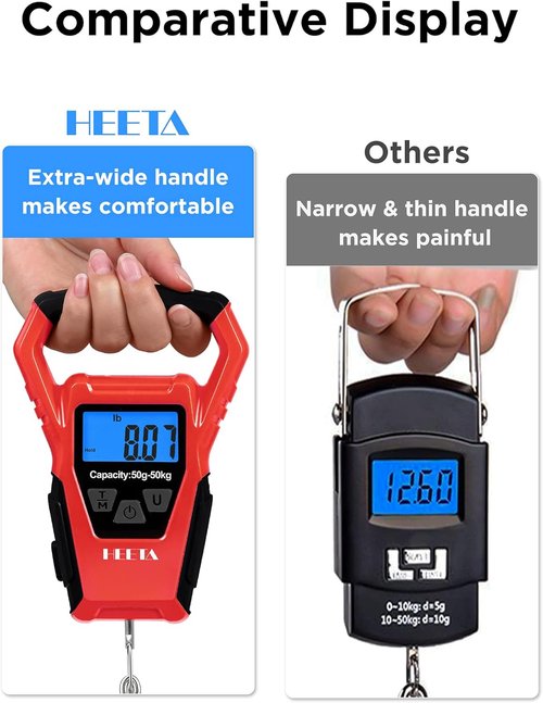 HEETA Waterproof Fish Scale - Digital Backlit LCD Display, 110lb Capacity | Portable Fishing Scale with Tape & Batteries