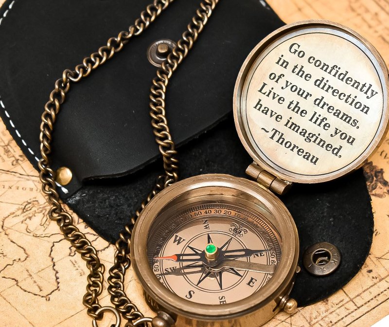 Thoreau's Go Confidently Engraved Compass - Graduation Gift for Him, Cool High School Gift, Boating & Hiking Compass