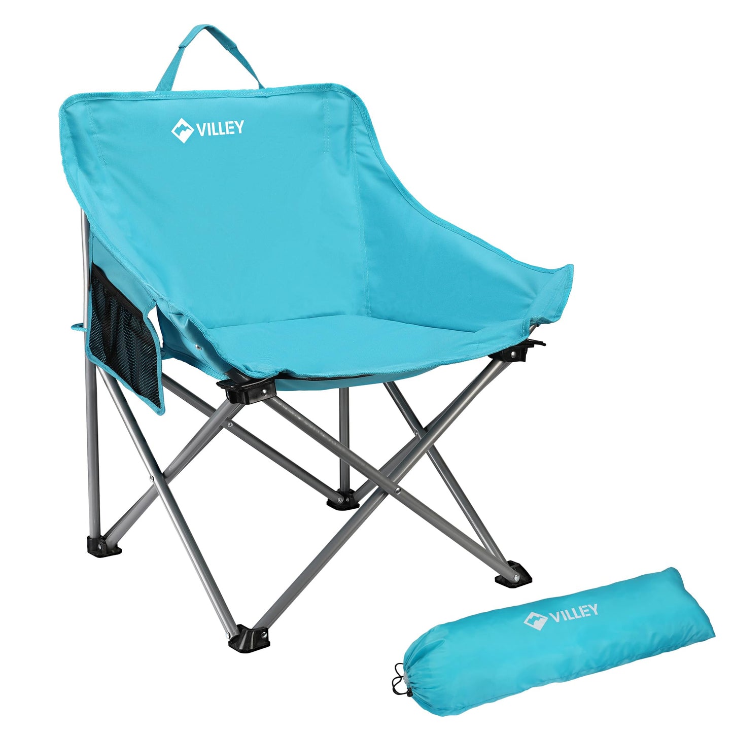 VILLEY Camping Chair Beach Folding Chair, Outdoor Lawn Portable Lightweight Chair, Foldable Chair with Carry Bag, for Outside Hiking, Fishing, Travel, Beach and Sports, Blue