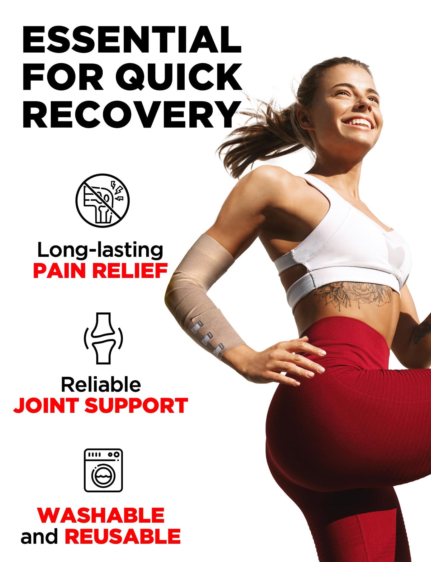 Premium Elastic Bandage Wrap - 4pk (2x3in, 2x4in) + 12 Extra Clips - Strong Compression Bandage Wrap for Leg, Arm, Wrists, Elbow, Ankles, Feet and Knees - for First Aid Kit and After Surgery Recovery