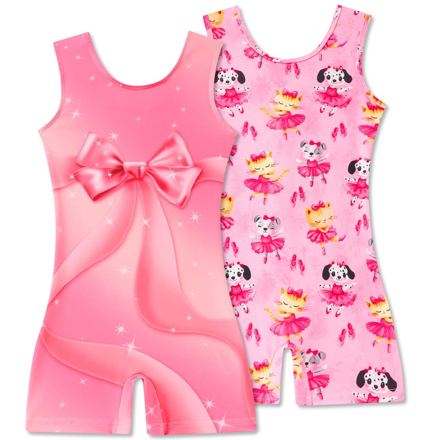 Taubow 2 Packs Girls Gymnastics Leotards Size 6 7 Gymnastics Outfit Pink Bow Tumbling Outfit Biketard with Shorts