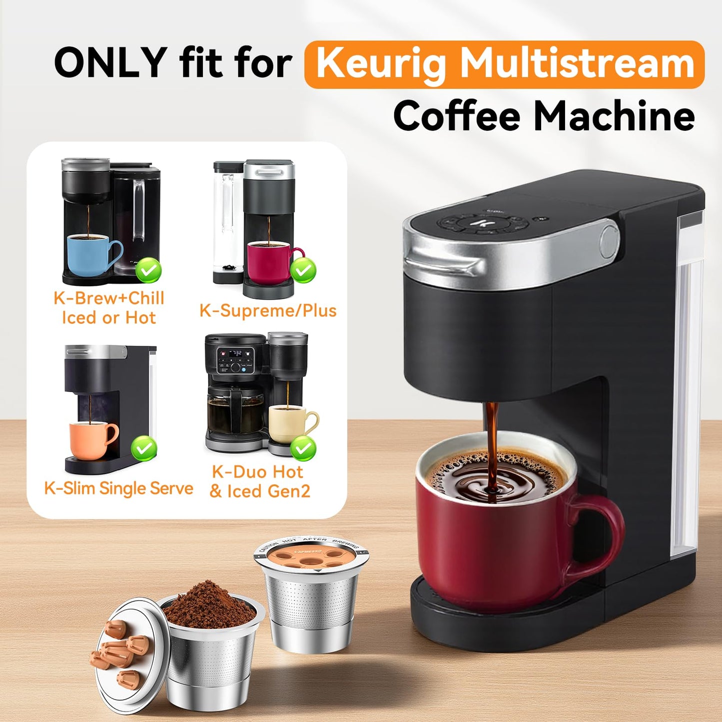 CAPMESSO Reusable K Cups for Keurig: 2025 Updated My K Cup Stainless Steel Coffee Filter Refillable Coffee Pods for K Supreme/K Slim/k-Duo Gen 2/K-Brew Chill with Multistream Technology (1 Pack)