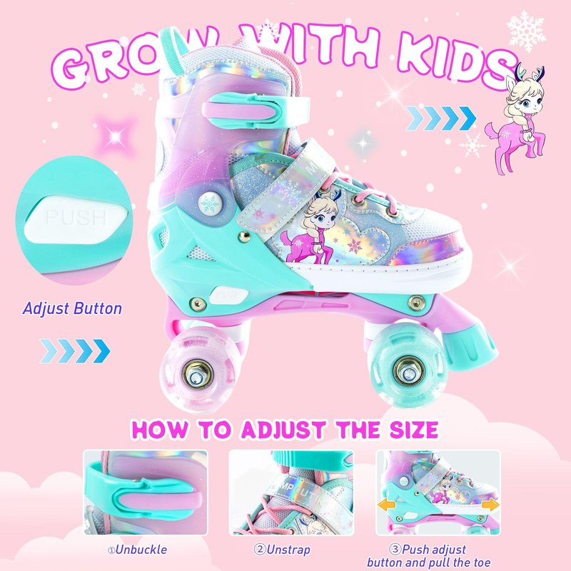 Boys Girls Adjustable Roller Skates Wheels Luminous Light Up Roller Skate for Kids Children Teens (Pink, Medium)