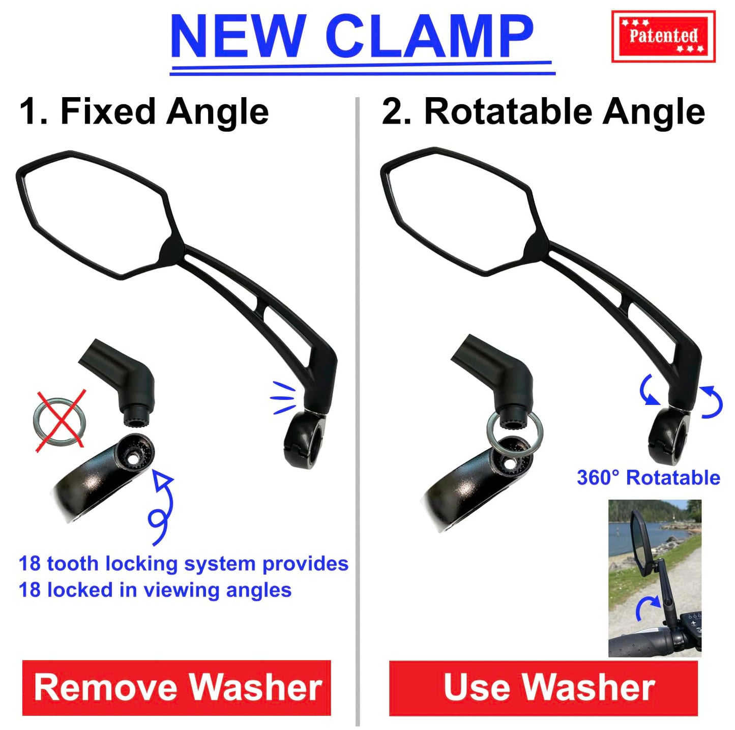Hafny New Handlebar Bike Mirror, HD Glass Lens, Adjustable & Rotatable Safe Rearview Bicycle Mirror, Blast-Resistant, HF-M6002-FR051 (Silver Left)