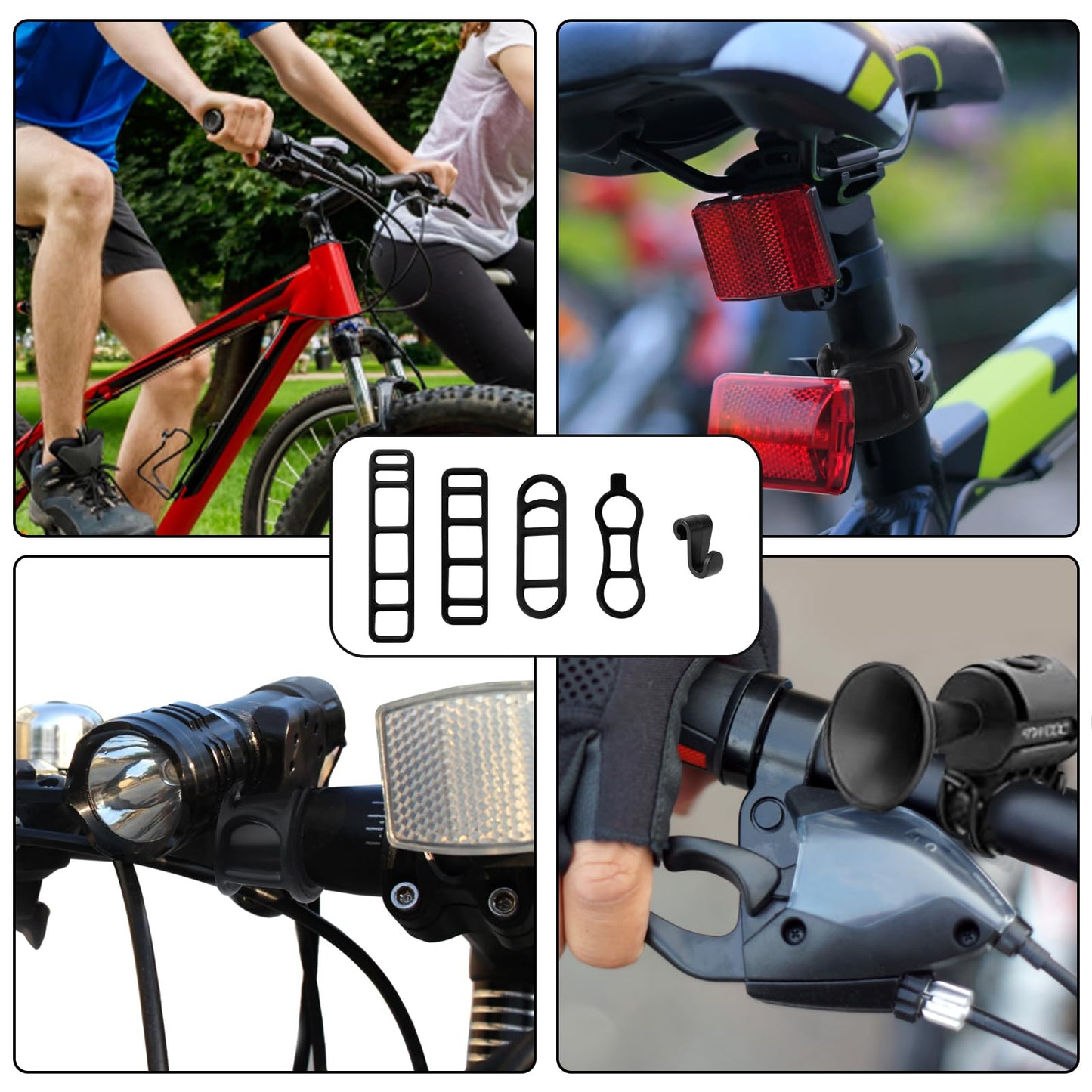 XIHIRCD 20pcs Bicycle Light Silicone Straps, 4 Styles Bike Rubber Straps Elastic Bike Silicone Mount Band Flashlights Cell Phones Speaker Lights Holder with S Buckles for Bicycle Light Sets Handlebar