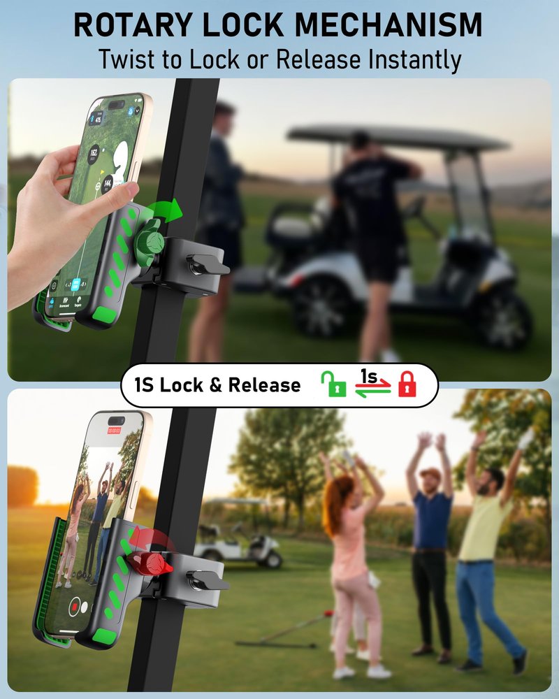 Golf Cart Phone Holder Mount, Golf Cart Accessories Essential Gift for Golfers Men Women, Fits EZGO Club Car Yamaha, Phone Caddy for iPhone Galaxy Pixel, 2026 Stocking Stuffers Gift for Men