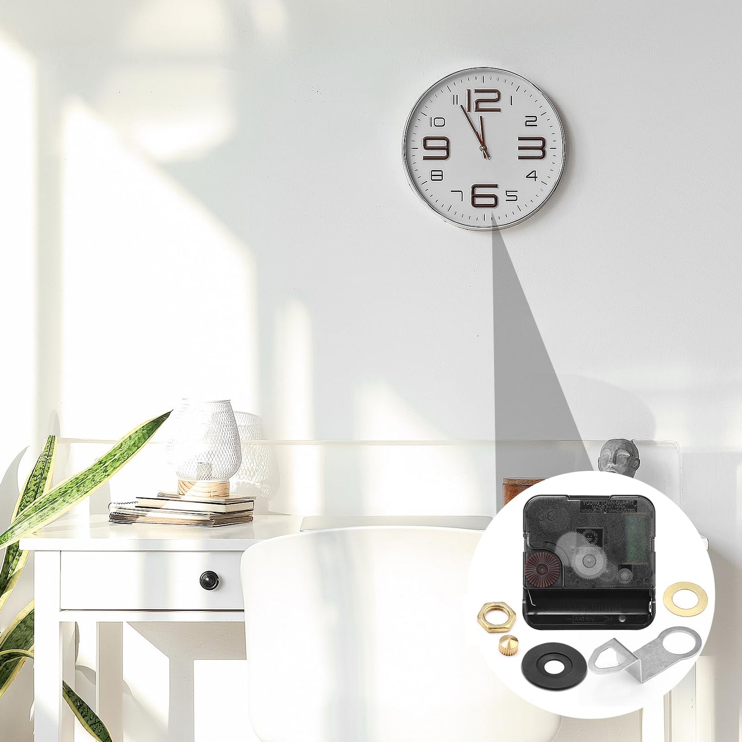 YENOVO Quartz Clock 12888 Movement No Second Hand Replacement Set, Battery Operated Axis Shaft High Torque Parts Suitable for Wall Clock Motor Repair Parts and DIY (Thread Length 8mm)