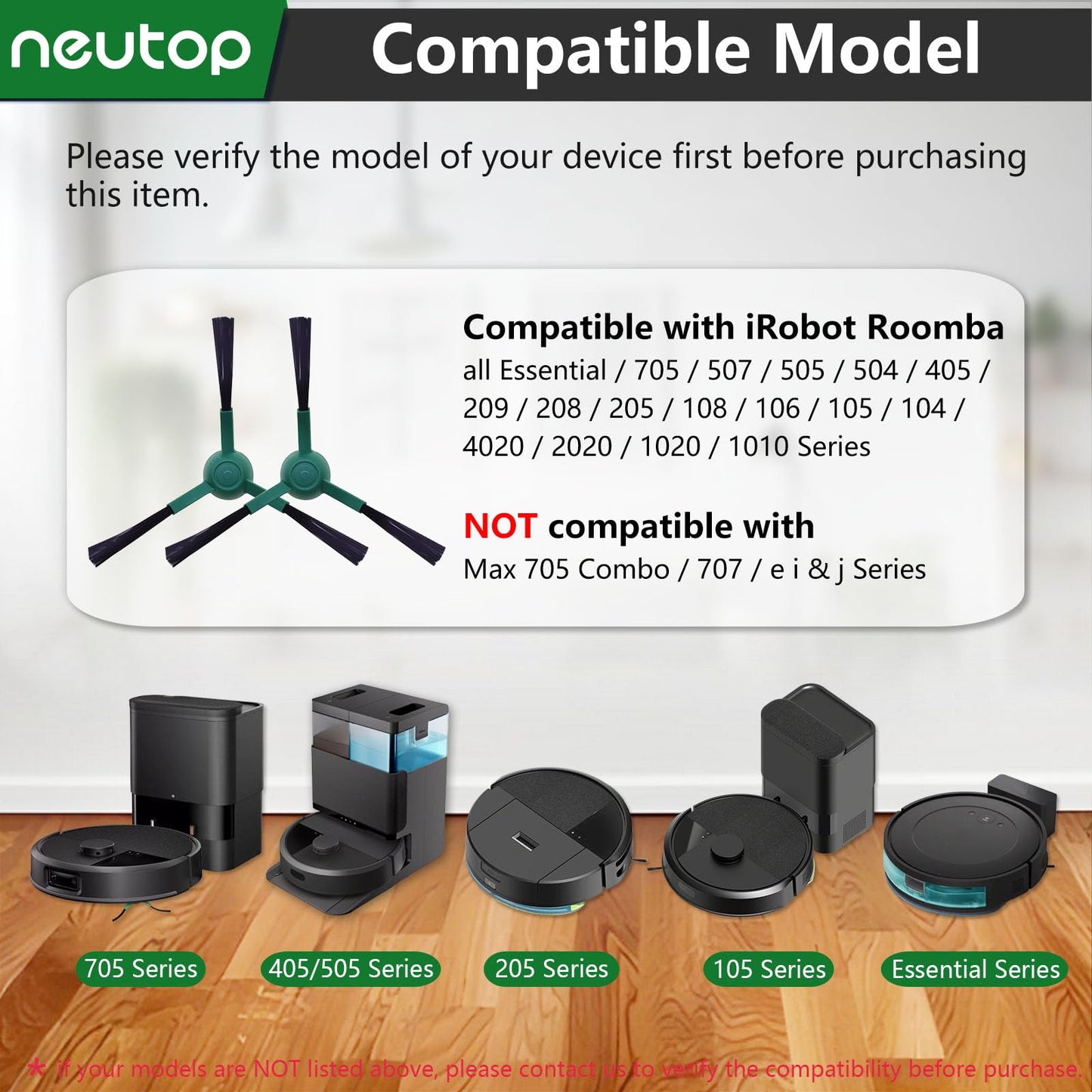 neutop Edge-Sweeping Brush Side Brush Compatible with iRobot Roomba 705/505/504/405/205/105/104/Essential Series Robot Vacuums, 12-Pack