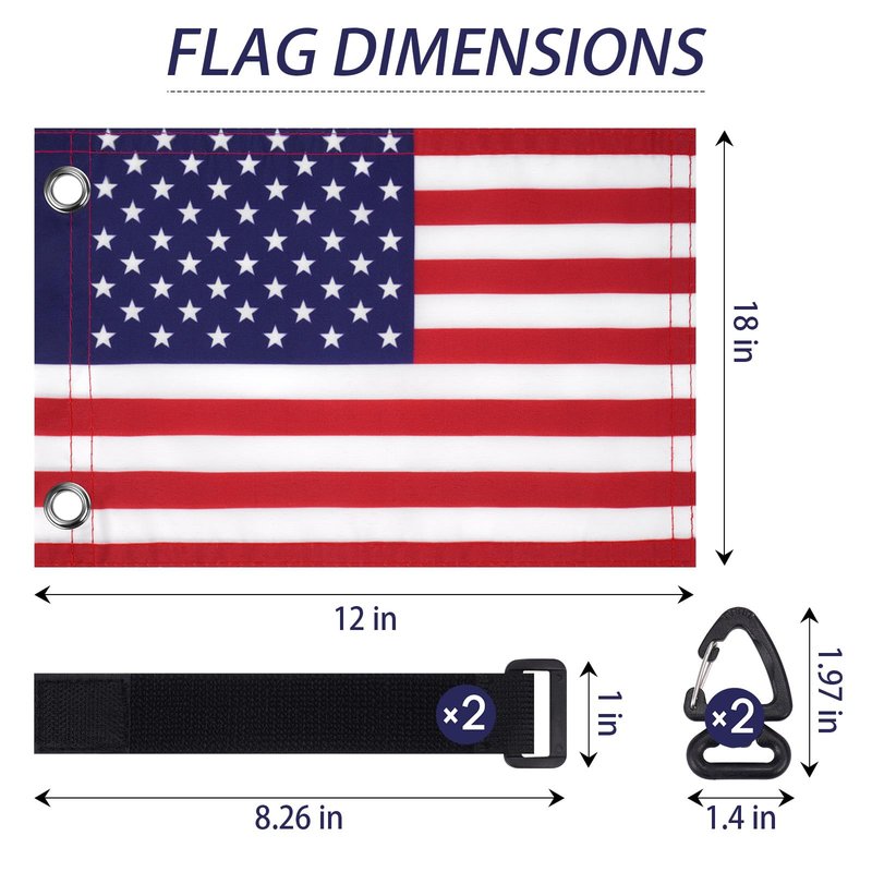 USA Golf Cart Flag - 12" x 18" Easy-Install American Flag with Elastic Strap Bracket - Golf Cart Accessories, Boat and Bicycle US Flag（2 Pack） (2 Pack Upgrade)