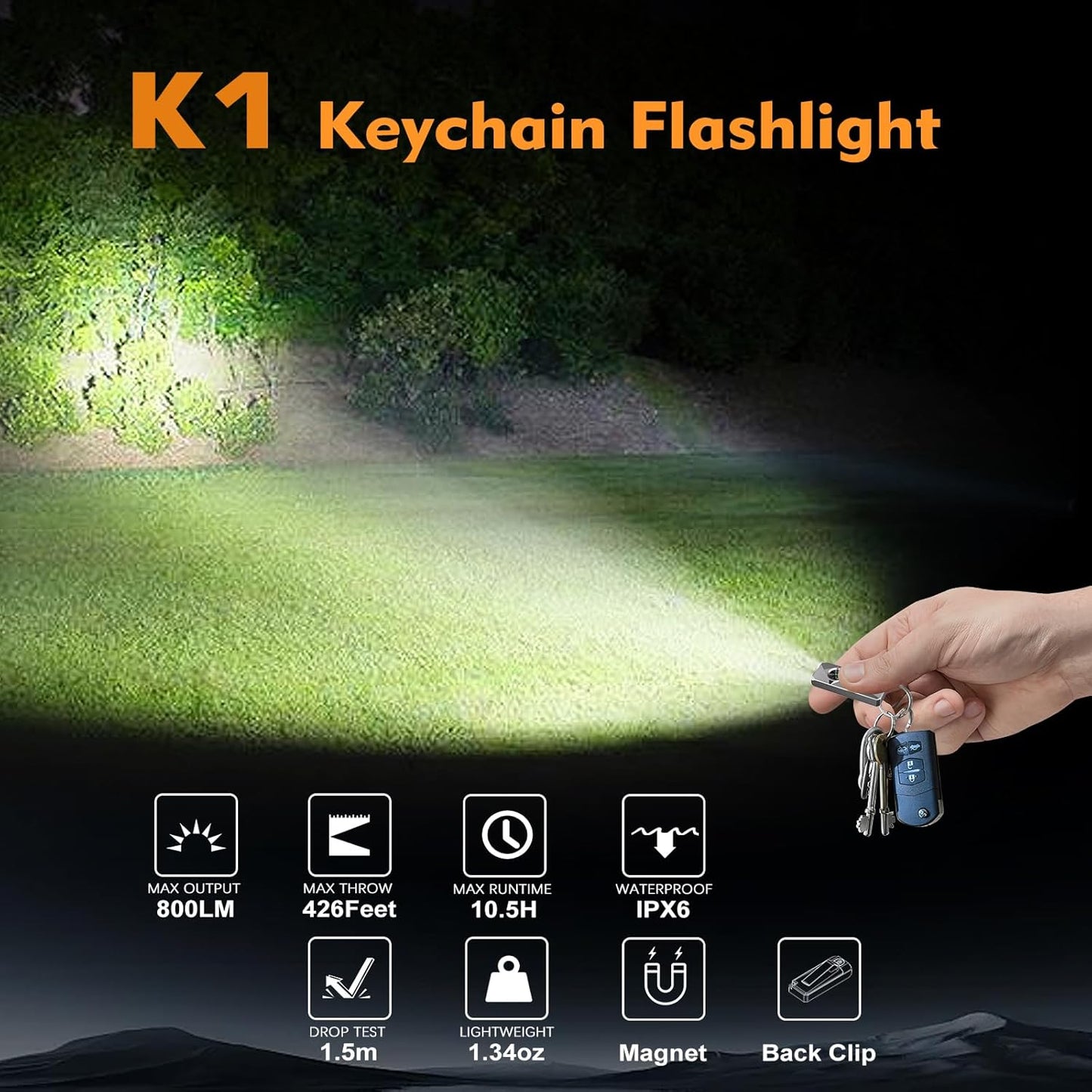 VTIGER K1 Keychain Flashlight - 800 Lumens USB Rechargeable Mini EDC Light | Compact & Portable for Everyday Use