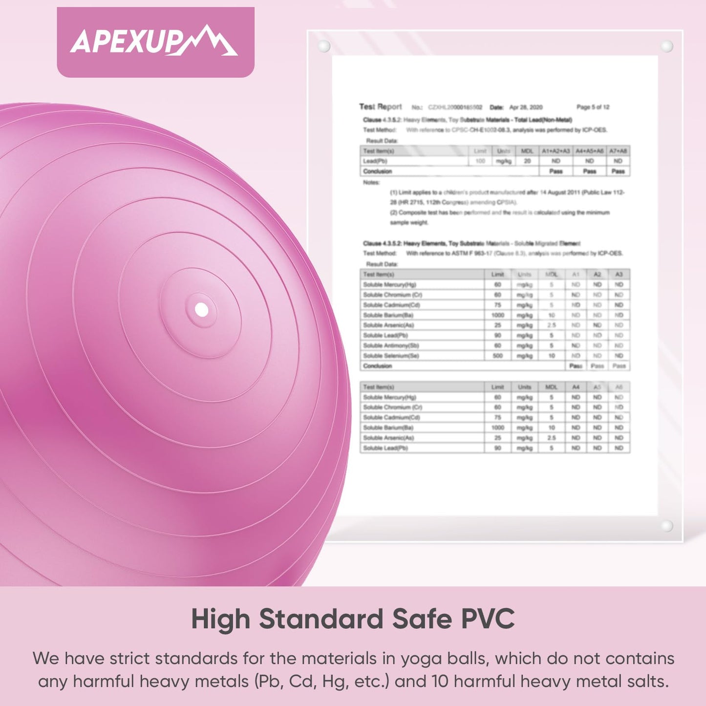APEXUP Yoga Ball, 660 lbs Anti-Burst Exercise Ball with Pump, 5 Sizes