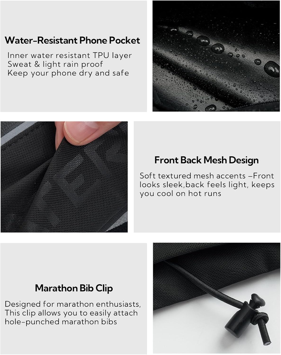 WATERFLY Running Belt - Breathable 3-Pocket Fanny Pack for Men & Women | Fits All Phones - Black