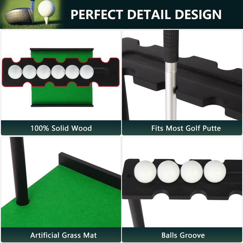 Xnwouco Golf Putter Stand for 9 Clubs & 7 Balls, Solid Wood Golf Club Rack, Golf Club Organizer Floor Stand, Golf Club Holder | Rustic Modern Design for Home, Office, Golf Course Accessories