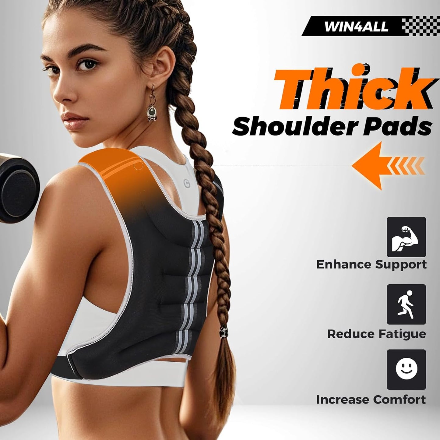 WIN4ALL Weighted Vest for Women - Adjustable 6lb to 20lb for Walking, Strength Training & Fitness | Black