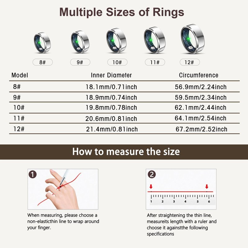 RIFESI Smart Ring for Women Men, Fashion Minimalist Fitness Ring & Sleep Tracker with Heart Rate,Blood Pressure, 5ATM Waterproof Health, No Subscription, Travel-Friendly Couple Gift (Black, 11.0)