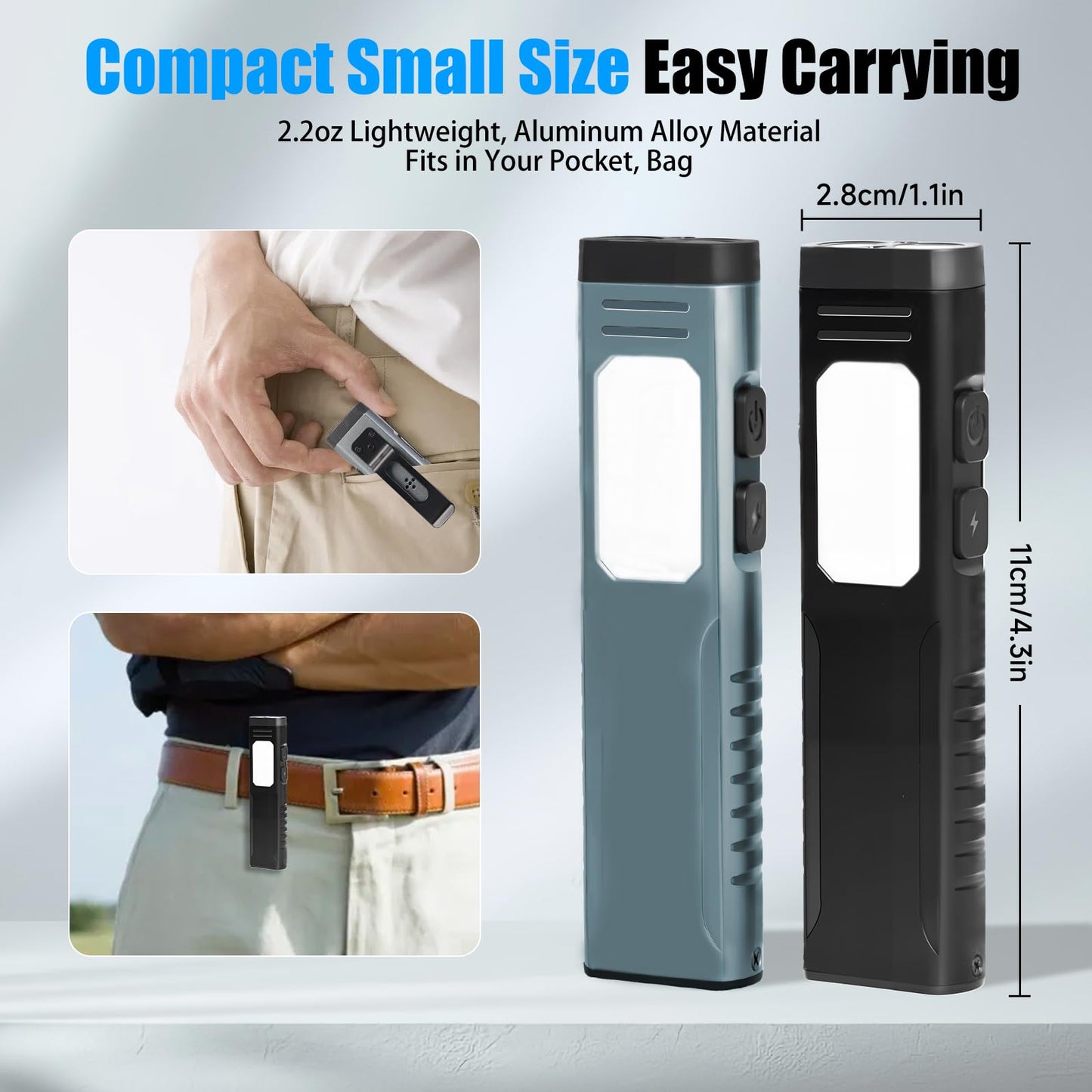 Annteneo Rechargeable EDC Flashlight with Sound Beeper, Portable Flat Pocket Flashlights, Small Magnetic Flashlight, 7 Mode Side Light Clip On Handheld Flashlight for Outdoor Home Working, Black