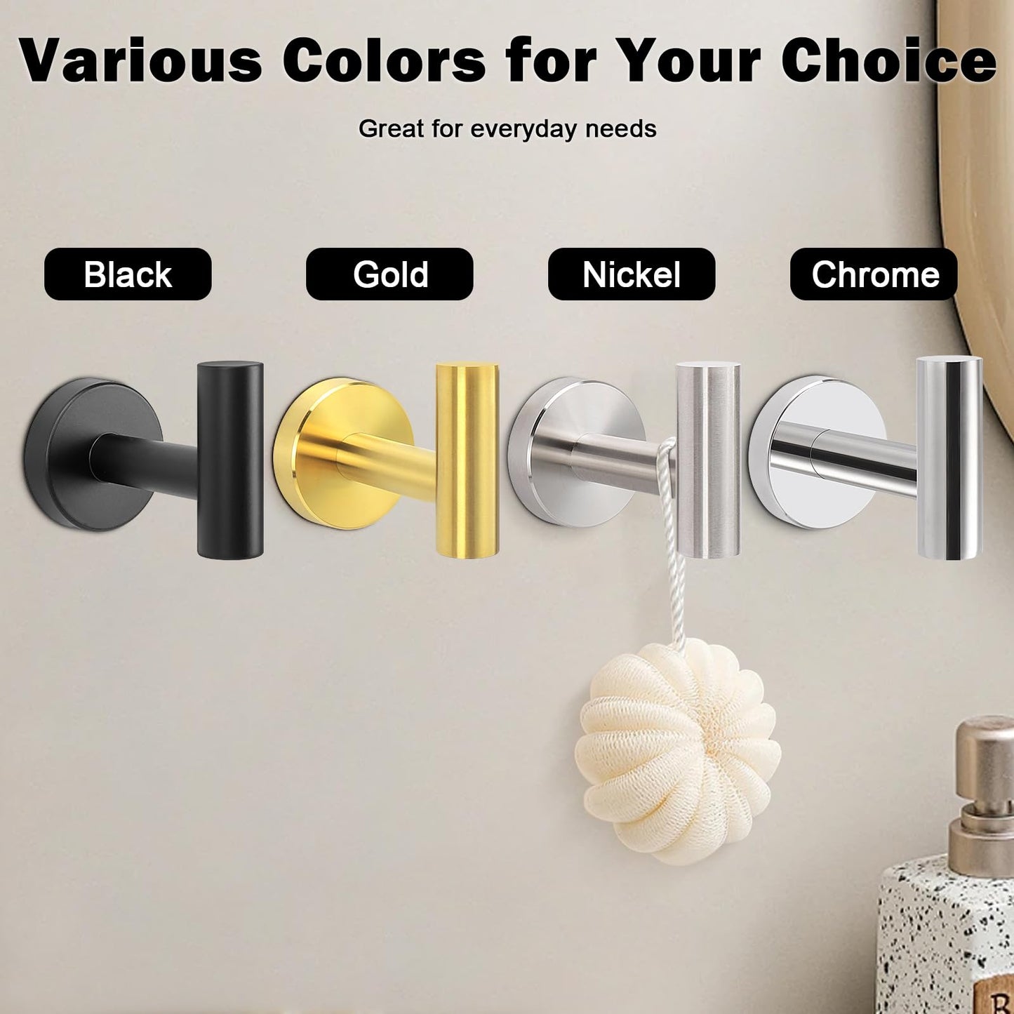 Livabber Bathroom Towel Hooks, 304 Stainless Steel Robe Shower Hooks Wall Mounted, Heavy Duty Towel Hangers for Bathroom Kitchen Bedroom (4 Pack, Chrome)