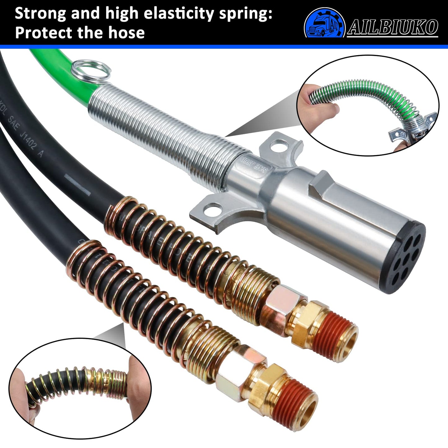 Ailbiuko Air Lines for Tractor Trailer, 12FT 3 in 1 Semi Truck Air Hose Kit ABS 7 Way Electrical Cable and Rubber Air Line Hose Wrap Assembly