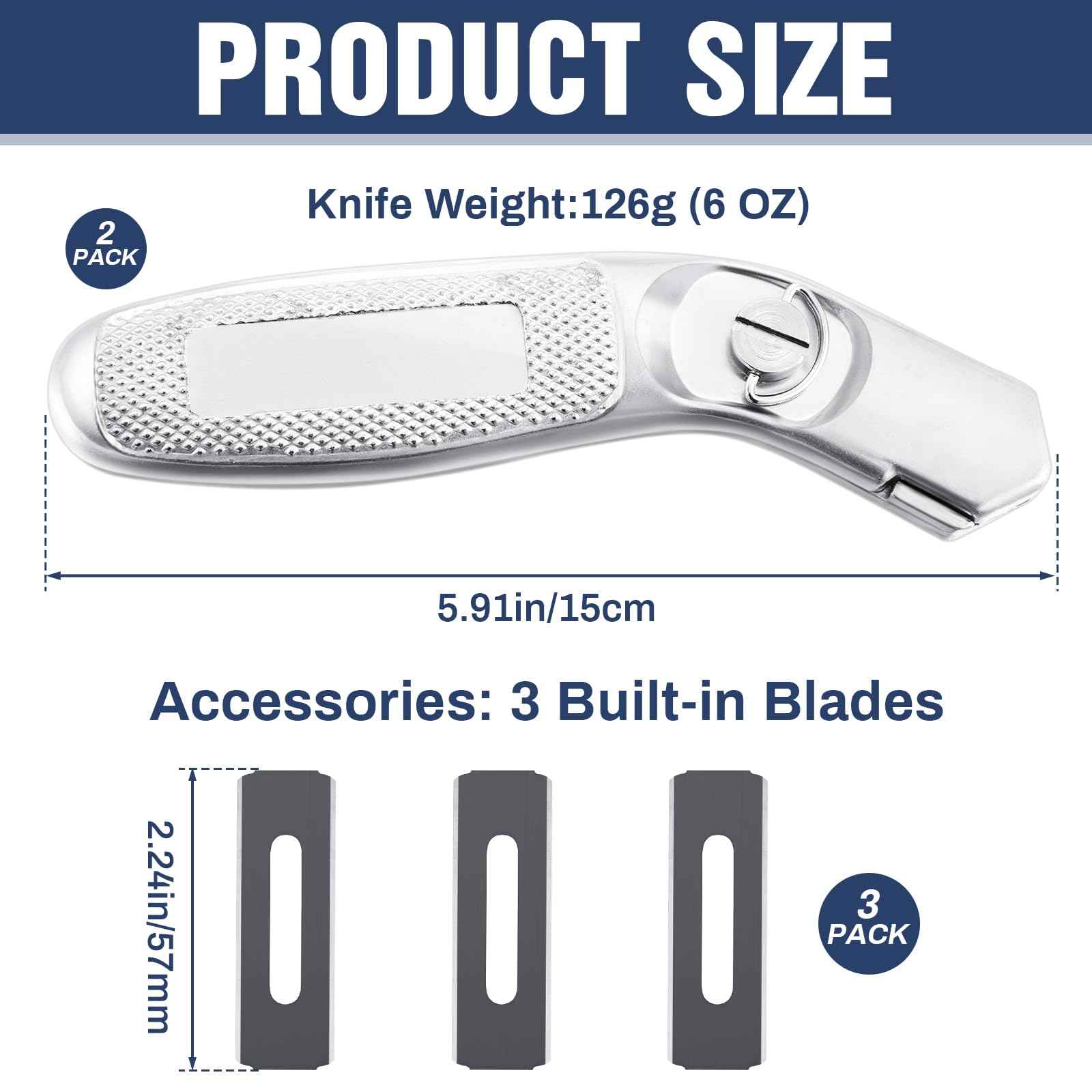 Lasnten 2 Pieces 6 Blades Knife for Cutting Carpet Heavy Duty Carpet Knife with 6 Blades Utility Tools for Box Cutter Roofing Purpose, Aluminum (Silver)