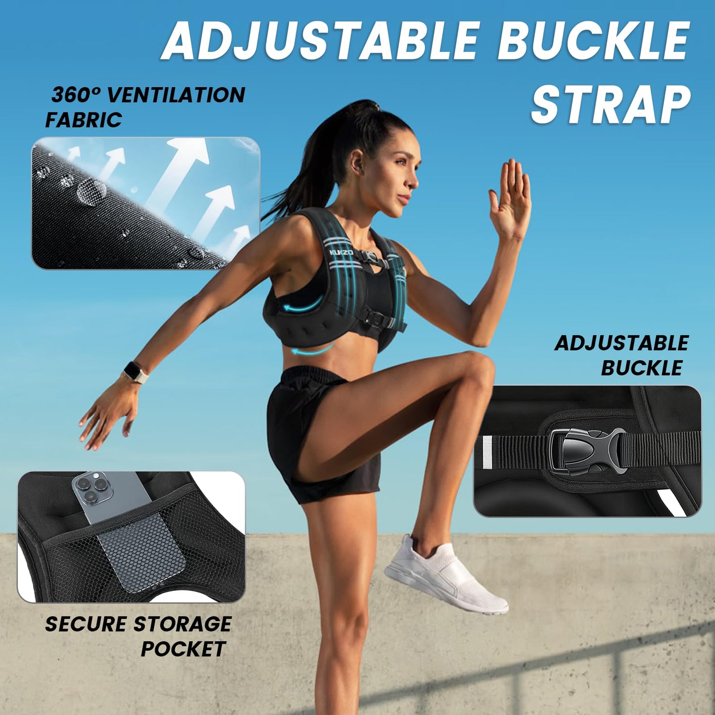KUKZO Weighted Vest for Women Men 12LB Body Weight Vest with Reflective Stripes for Running,Walking,Workout,Strength Training,Weight Loss