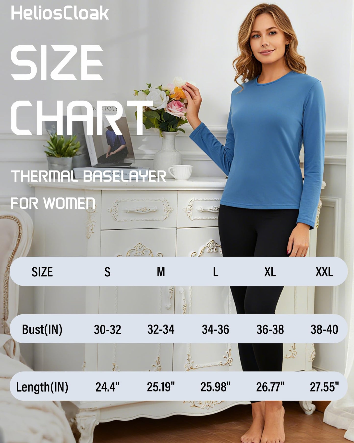 HeliosCloak 4 Pack Women's Thermal Long Sleeve Shirts Ultra Soft Double-Sided Fleece Lined Base Layer Winter Basic Underwear Tops 4SetA M