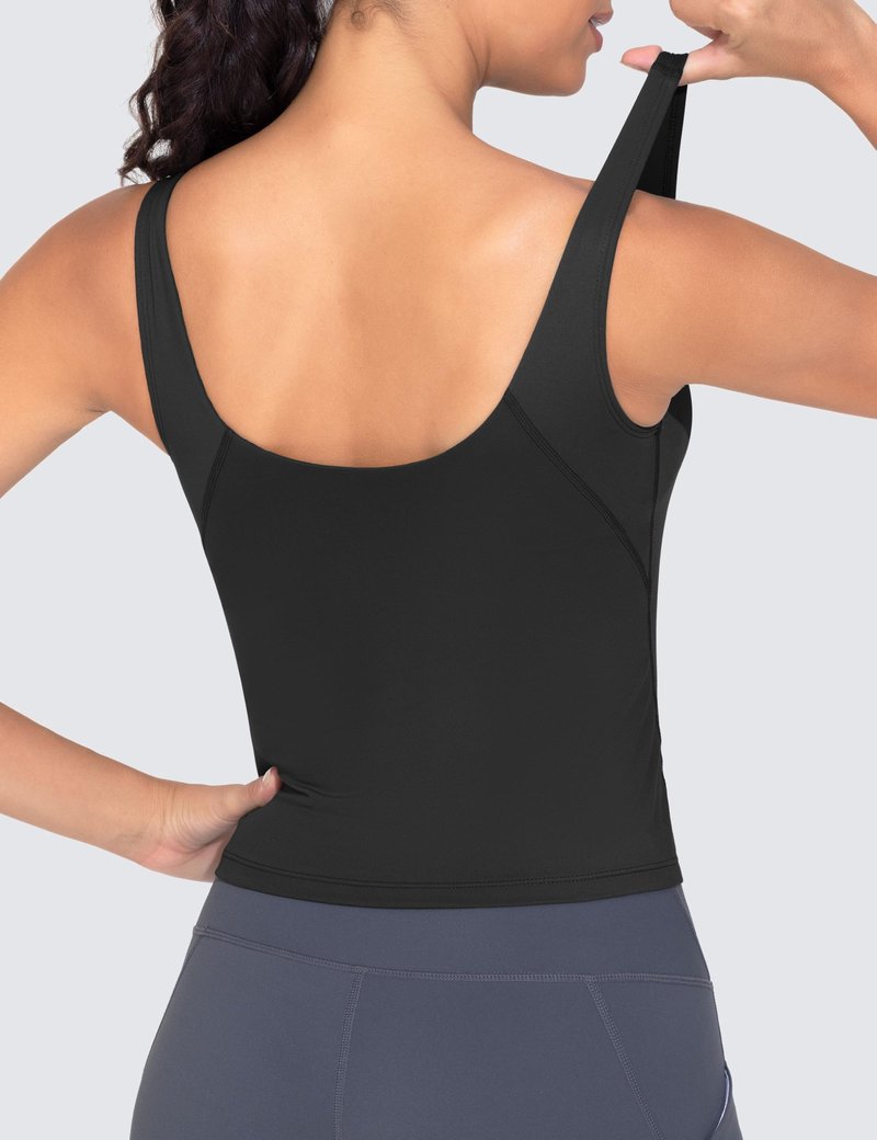 THE GYM PEOPLE Women's Longline Sports Bra Wirefree Padded Workout Yoga Tank Top Black