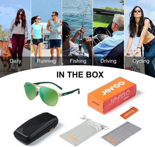 Jefoo Polarized Aviator Sunglasses - Retro Trendy Sports Shades for Men & Women | UV400 Protection