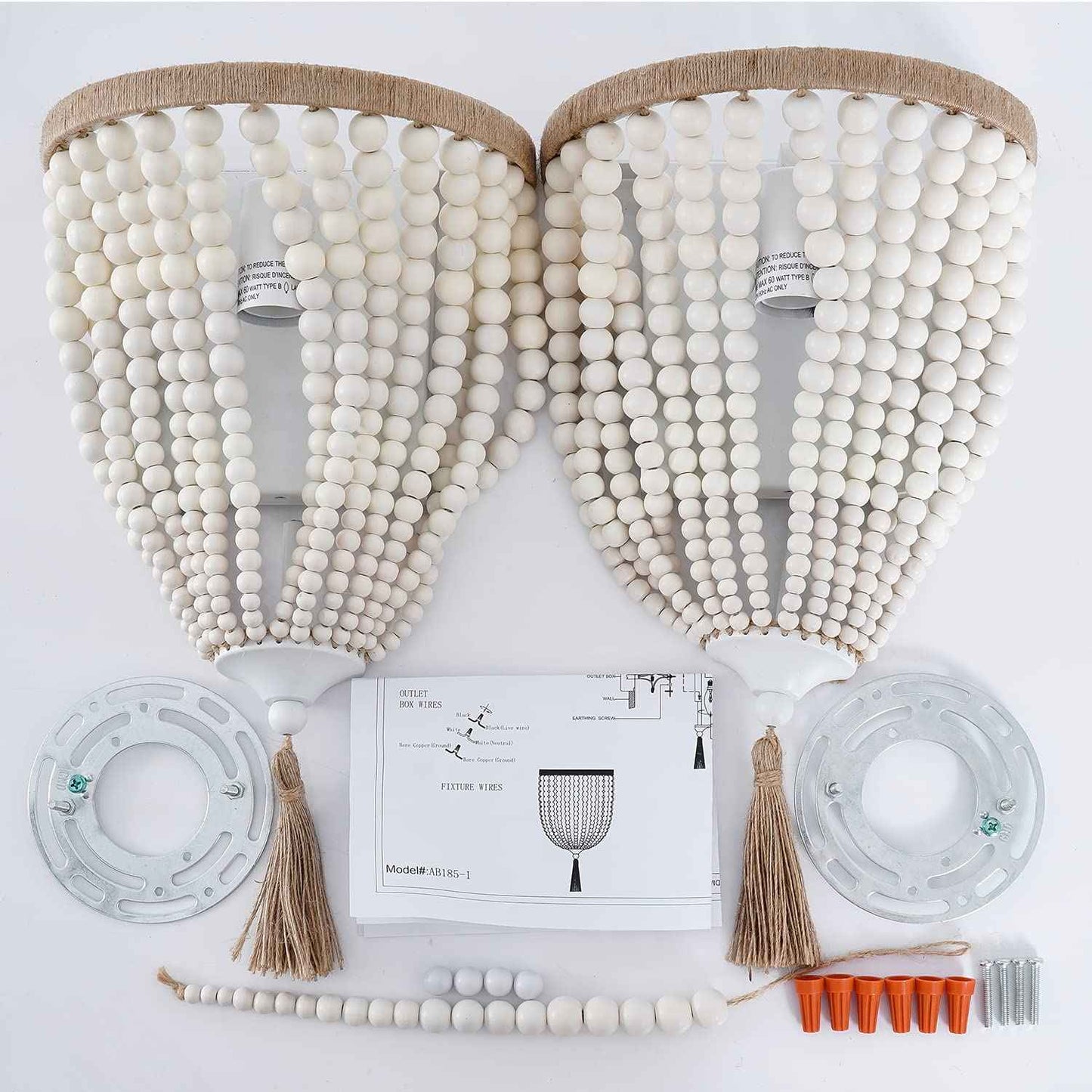 VILUXY Bohemia Wood Beaded Wall Sconces Bedside Antique Rustic Wall Sconce Lighting Fixture White Finishing for Bedroom, Hallway, Entryway, Passway, Bathroom, Vanity 2 Pack