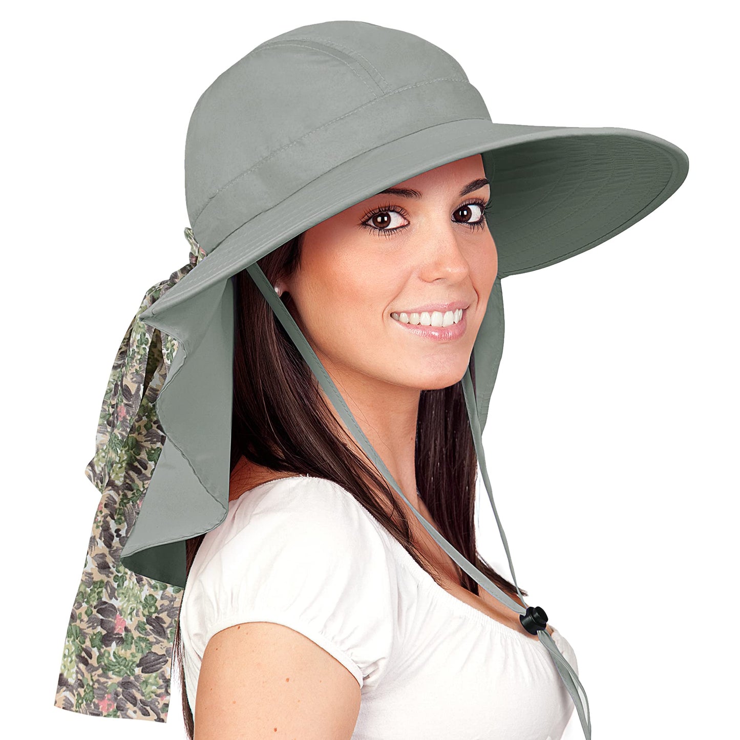 Solaris UPF 50+ Wide Brim Sun Hat for Women - Small Size Packable Lightweight, Floral Scarf Cooling Hat with Neck Flap