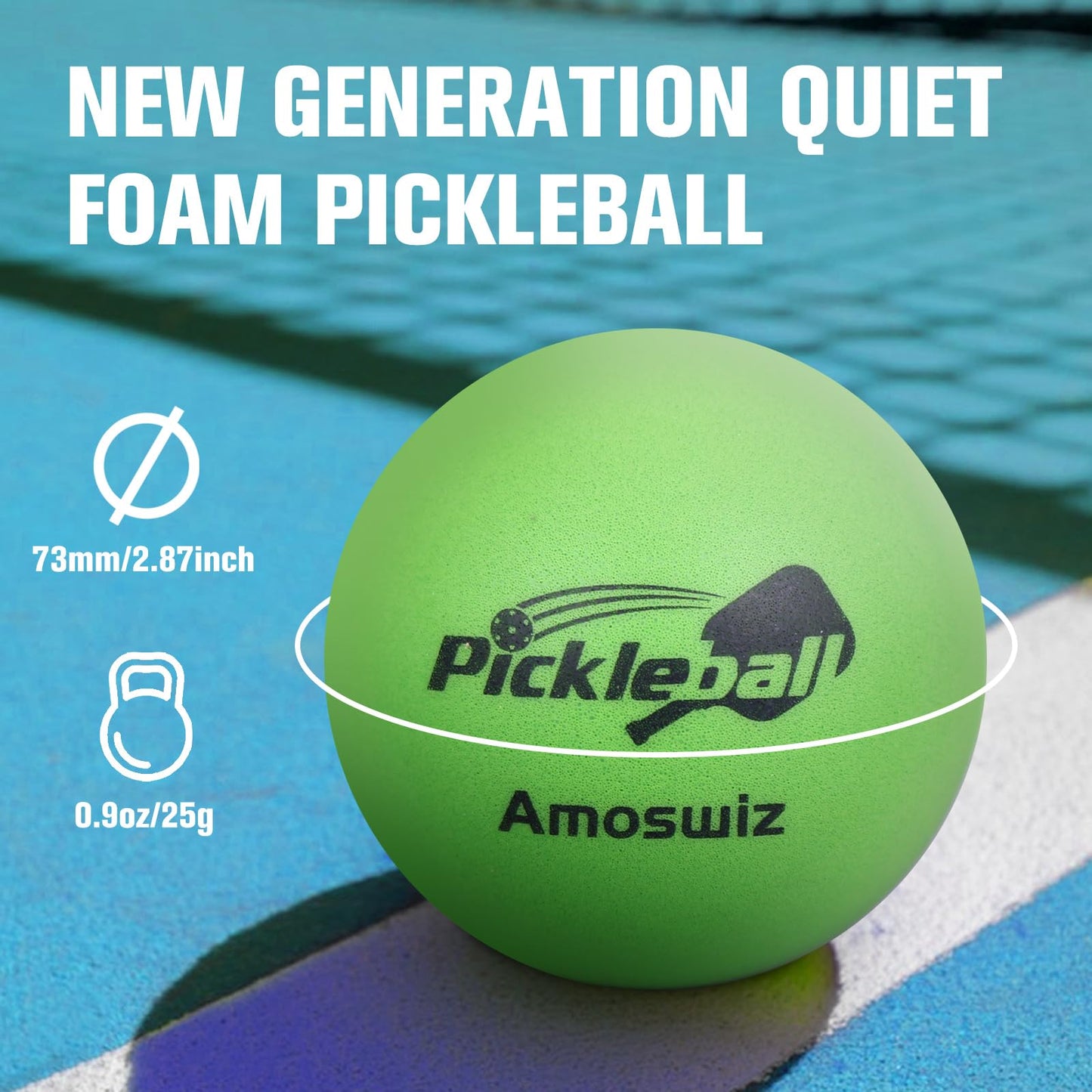 Amoswiz Silent Pickleball Balls, 6 Pack of Foam Pickle Balls for Practice, Noise Reducing Soft Pickle Ball, Quiet Pickleballs with Mesh Bag