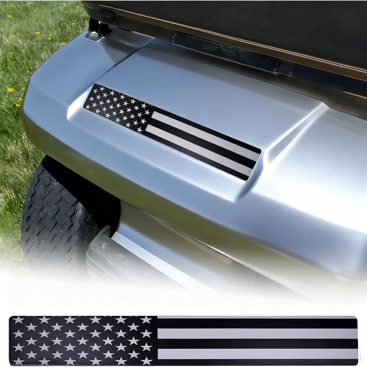 Black & Grey American Flag Club Car DS & Carryall Golf Cart Front Name Plate, Compatible with Carryall Carts& Club Car DS.