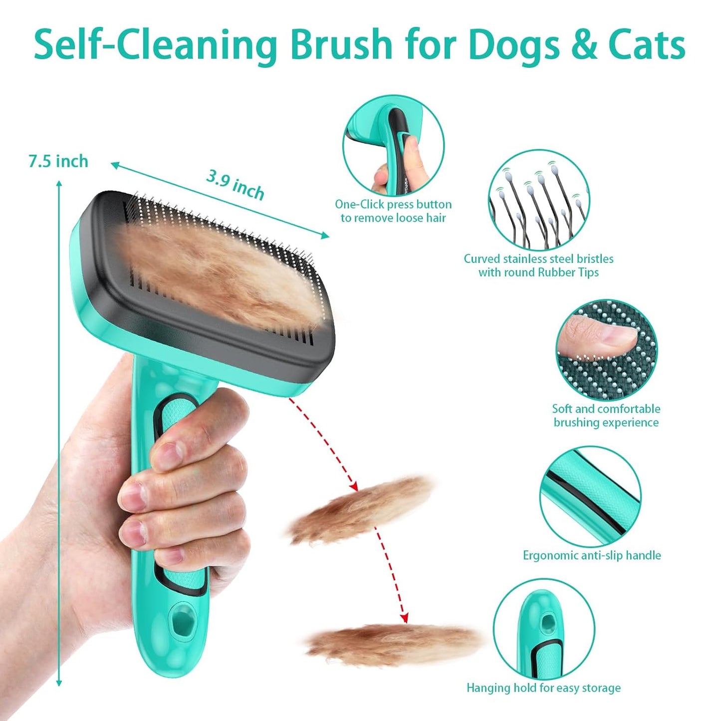 Skiennix Self-Cleaning Slicker Brush Set - Professional Grooming Tools for Dogs & Cats | 5-Piece Kit