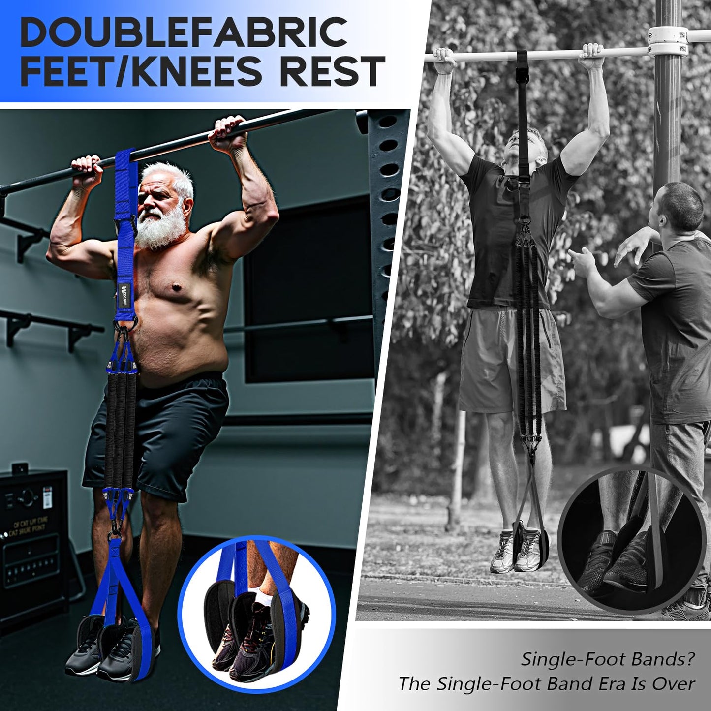 HOXWC Pull Up Resistance Bands, Pull Ups System with Fabric Feet/Knee Rest, Adjustable Resistance Bands for Working Out for Home Gym Strength Training, Pull Up Assist Band